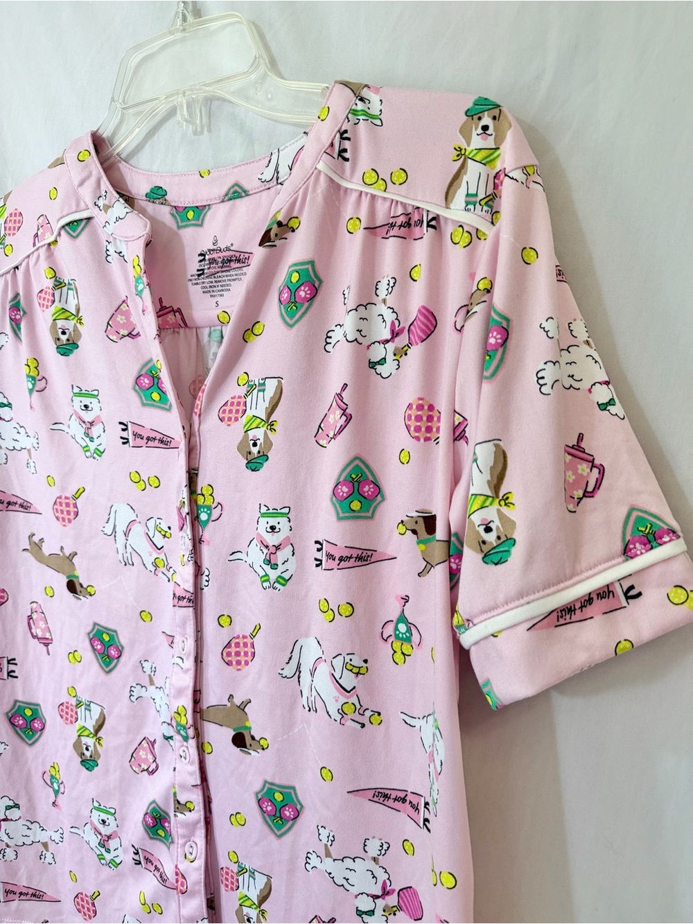Pink Dog Pickleball Pajama Top Button Front Womens S